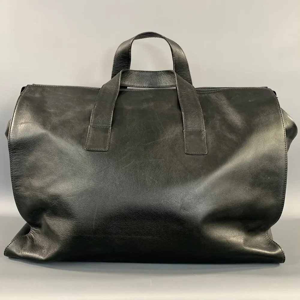 Emporio Armani Black Leather Weekender Bag One Size